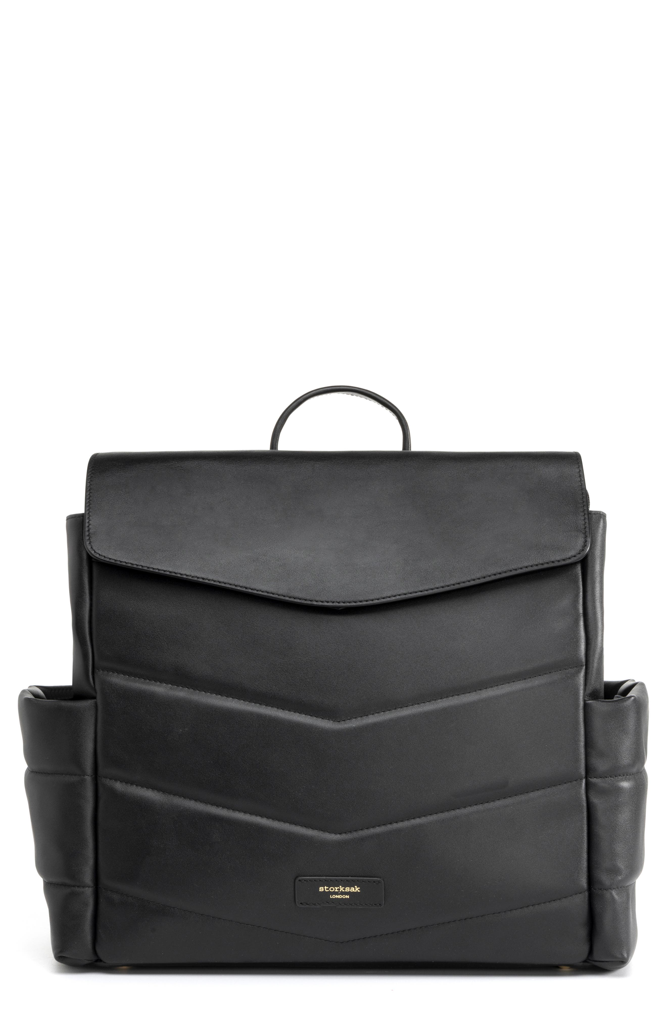 Storksak St. James Convertible Leather Diaper Backpack, Main, color, 