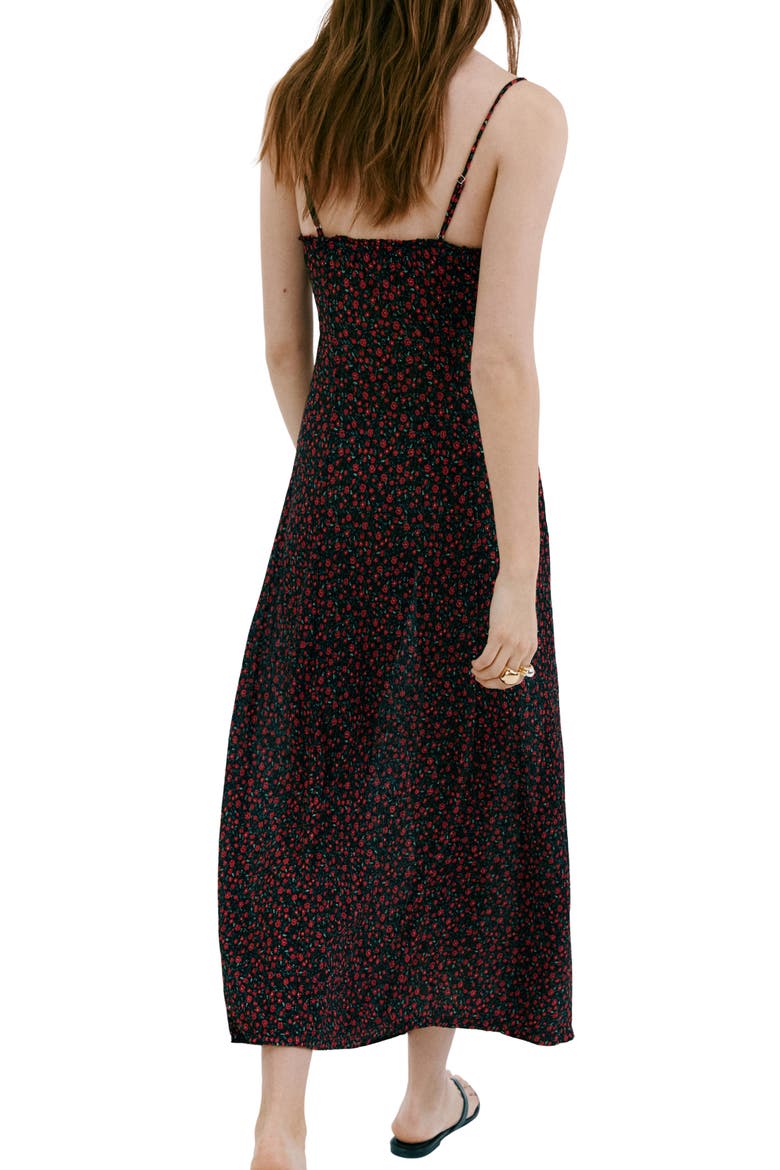 Floral Print Smocked Sleeveless Midi Dress, Alternate, color, BLACK