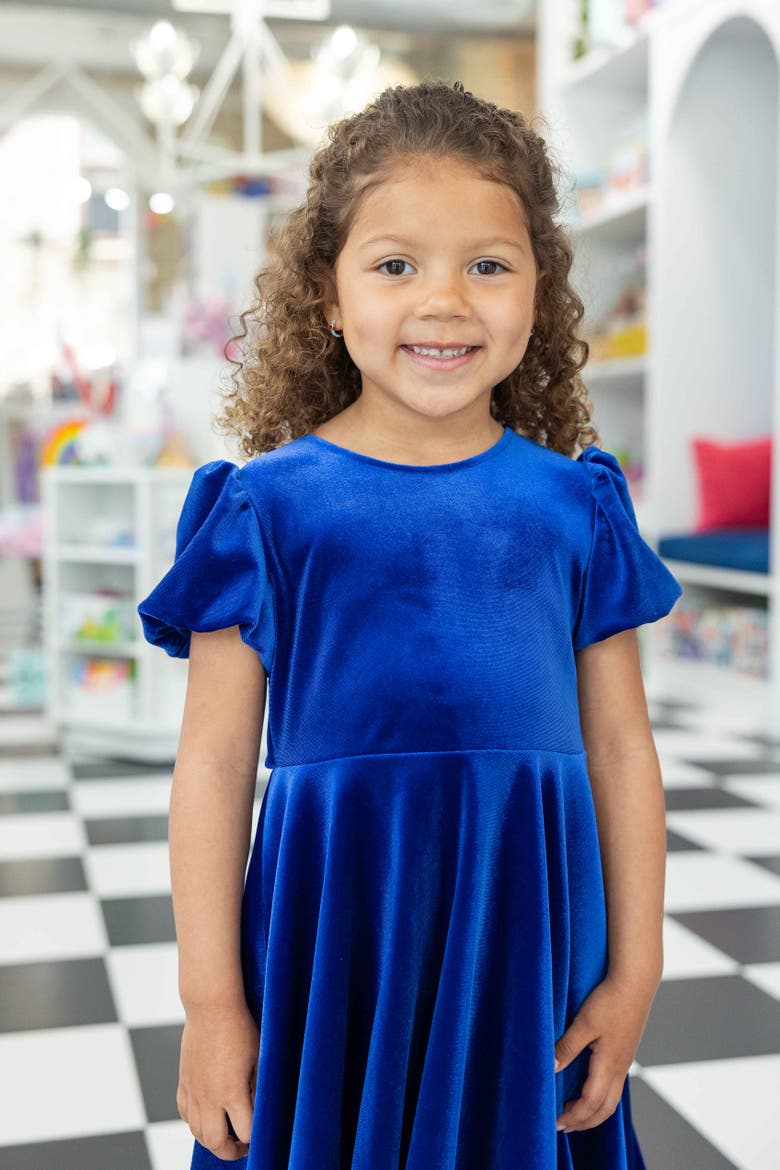 Stretch Velvet Dress with Bubble Sleeves, Alternate, color, Royal Blue Velvet
