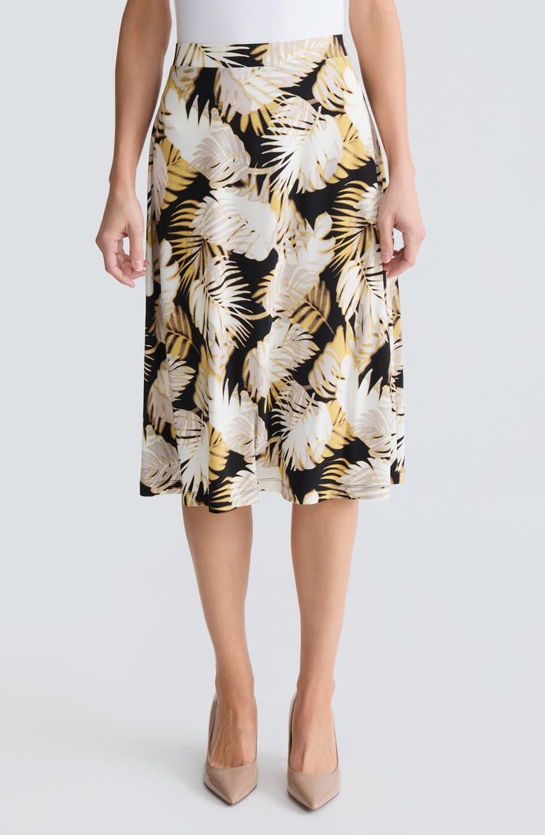 KASPER Palm Print Knit Midi Skirt, Main, color, Black Multi