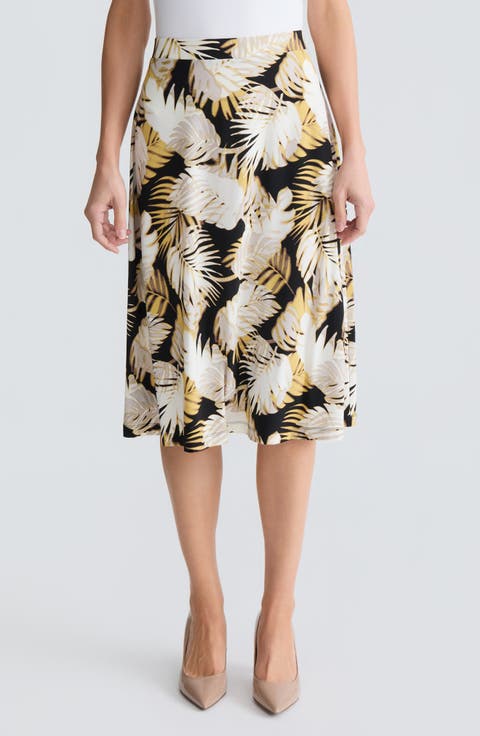 Palm Print Knit Midi Skirt
