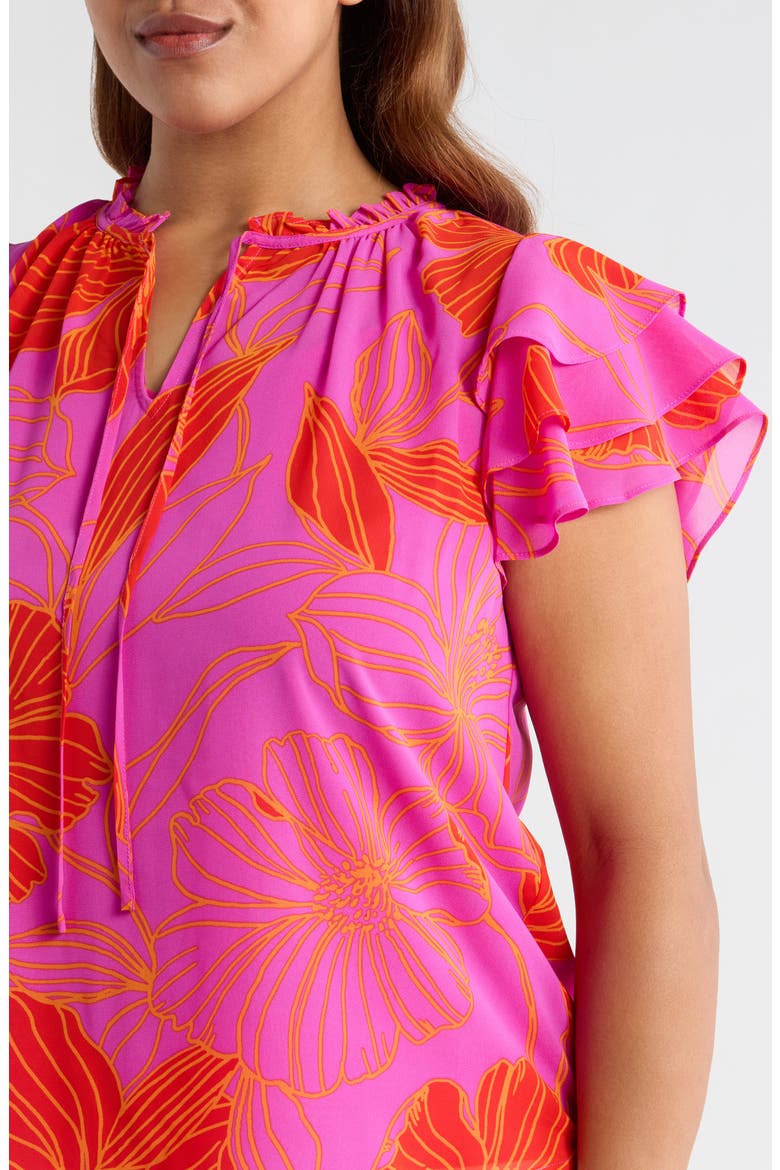 Blakely Floral Donis Split Neck Top, Alternate, color, ORANGE-PINK-MULTI