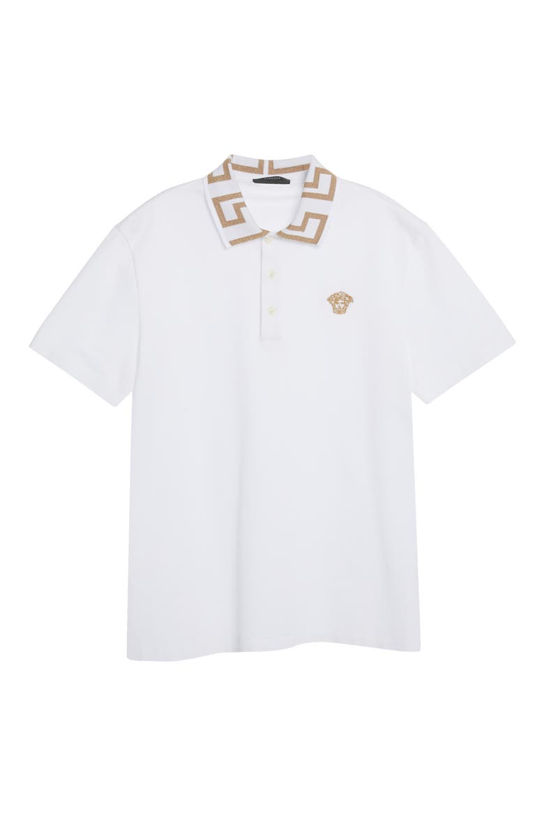 Metallic Greca Collar Piqué Polo, Alternate, color, 1W000-OPTICAL WHITE