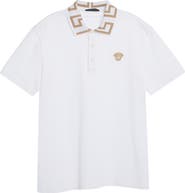 Versace Metallic Greca Collar Piqué Polo