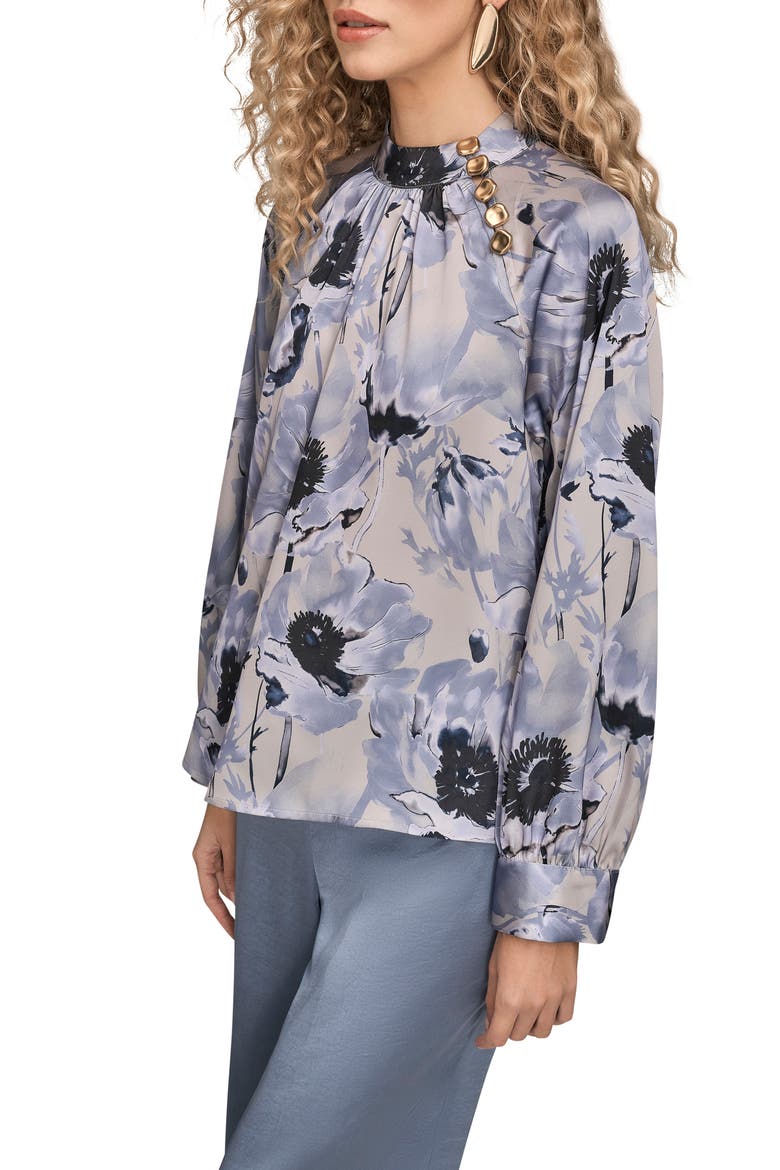 Floral Shoulder Button Long Sleeve Top, Alternate, color, VAPOR/ TEMPEST MULTI