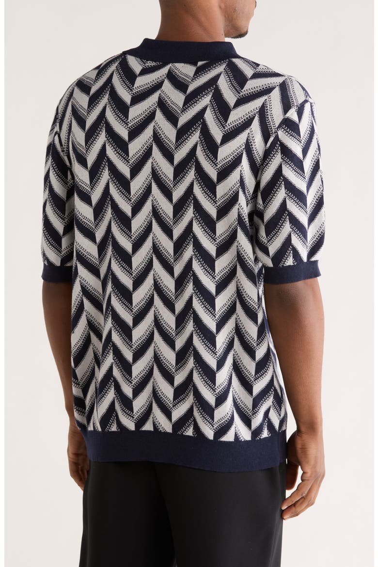 Chevron Silk & Cotton Polo, Alternate, color, NAVY/ SANDERLING