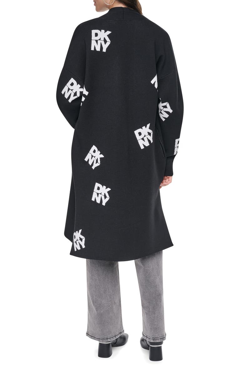 Stack Logo Long Cardigan, Alternate, color, BLACK/IVORY