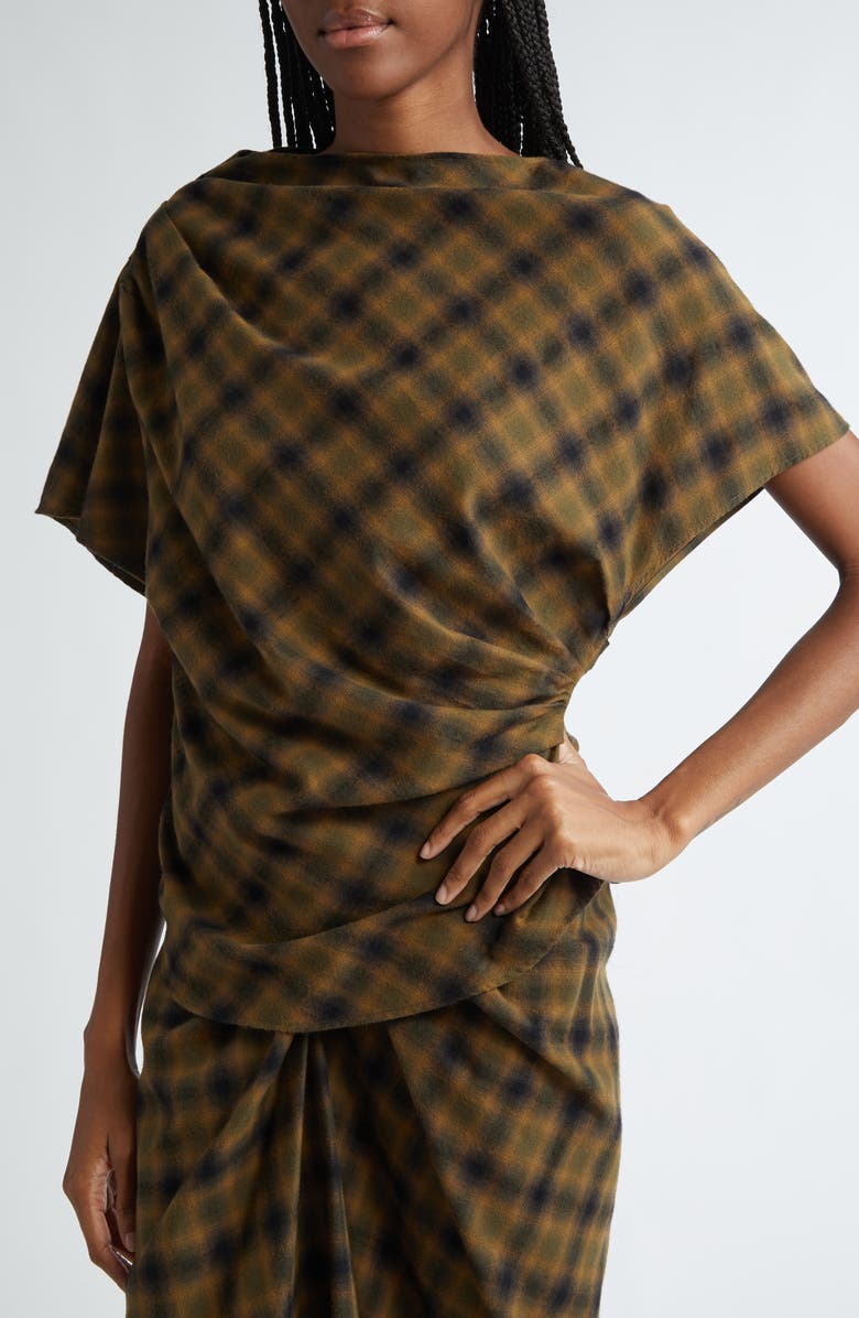 Isabel Marant Étoile Tilda Plaid Cotton Top, Alternate, color, Khaki/ Khaki