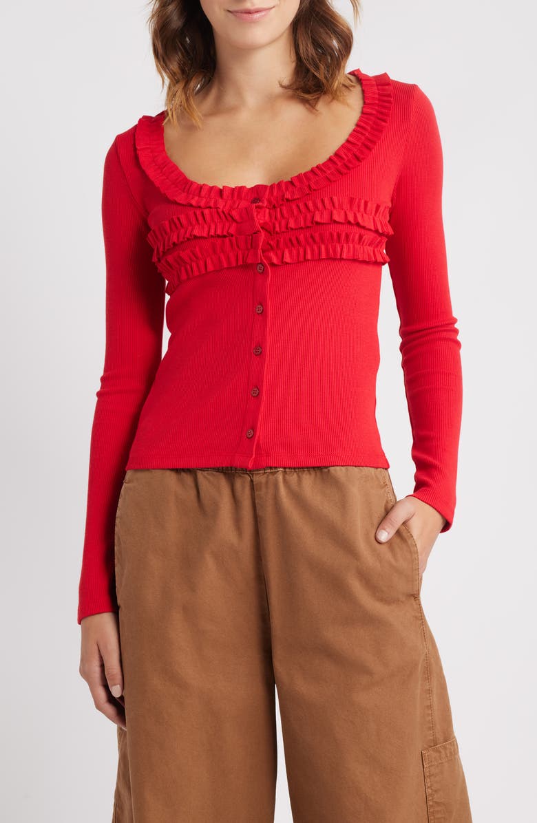 Damson Madder Varsha Ruffle Cardigan, Main, color, Red