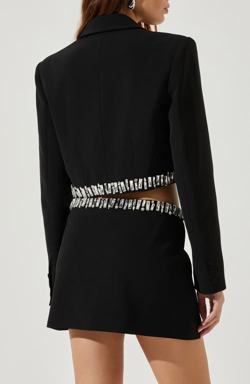 Astr The Label Hazel Crystal Embellished Crop Blazer In Black