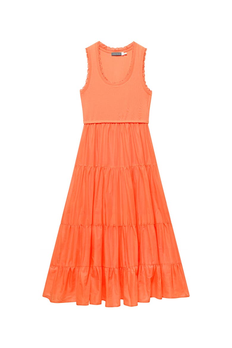 Sleeveless Crochet Trim Tiered Midi Dress, Alternate, color, Orange