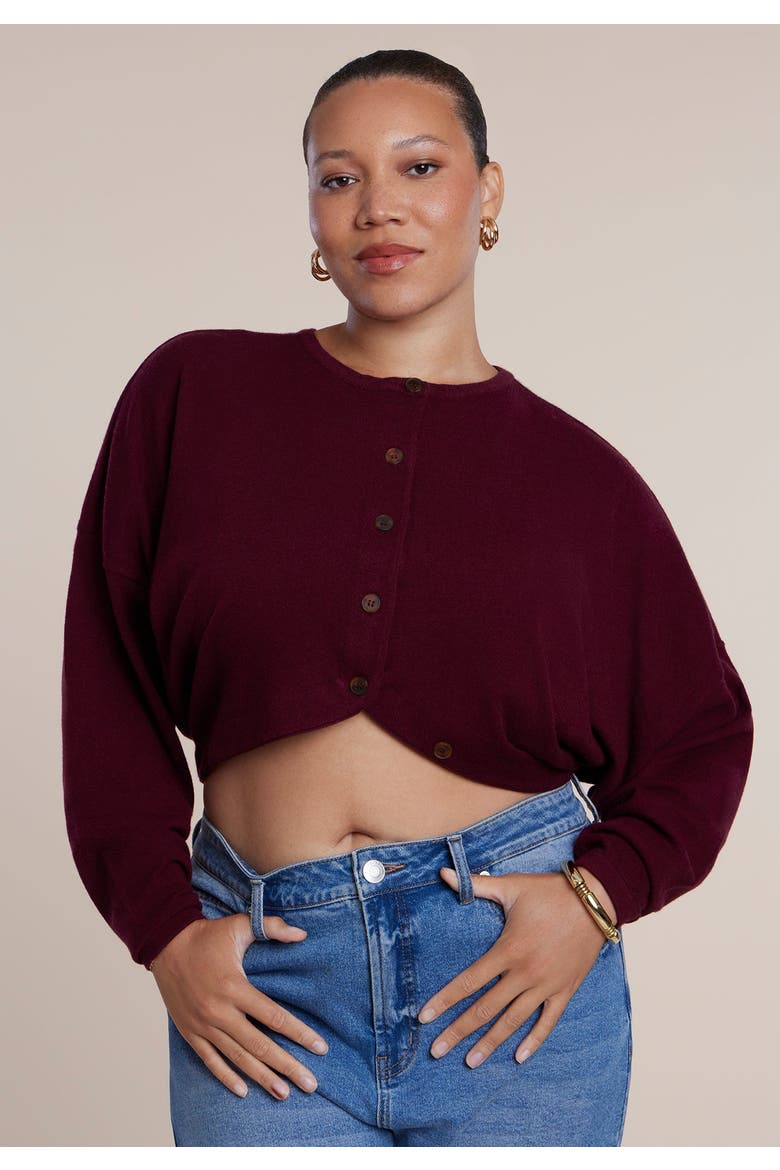 Extended Placket Cropped Cardigan, Main, color, TAWNY PORT