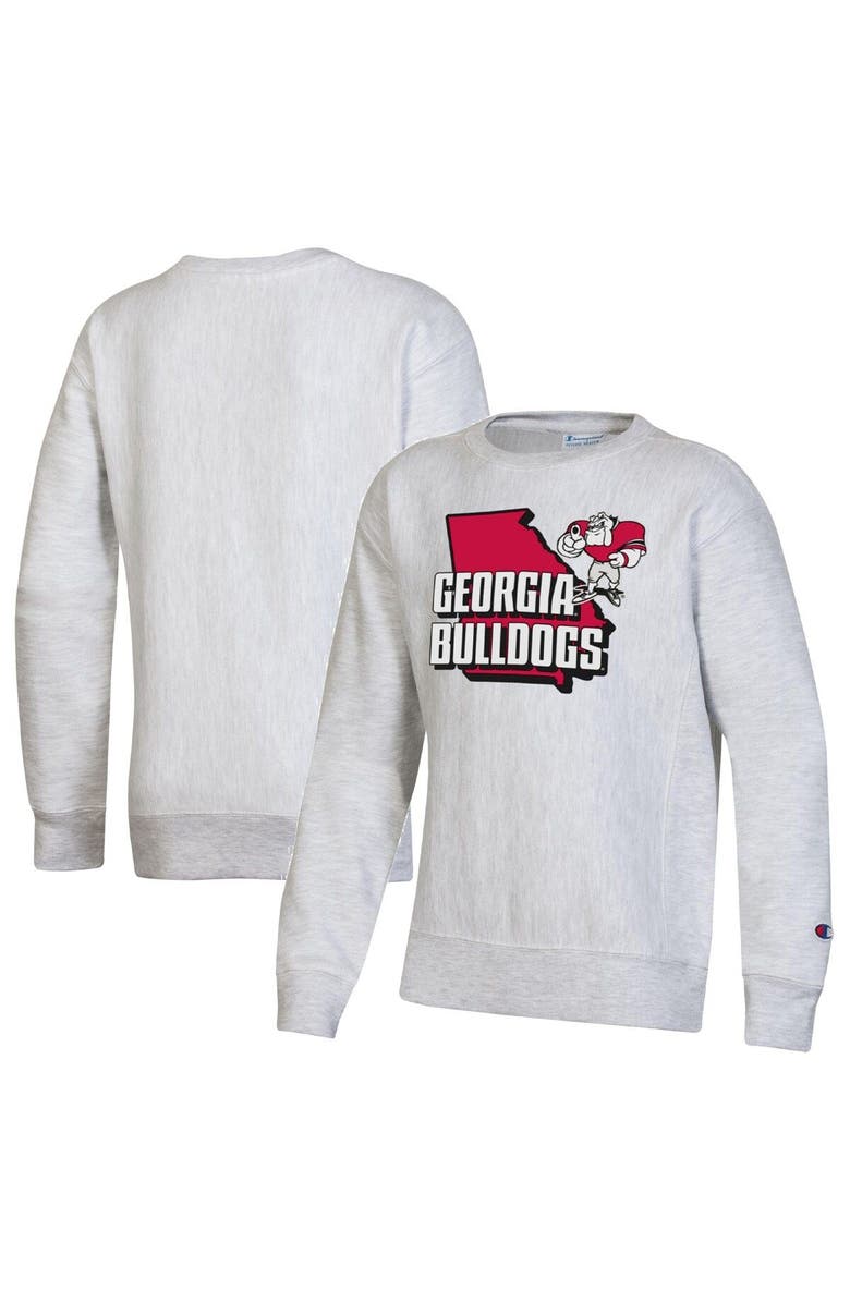 Champion Youth Champion Heather Gray Georgia Bulldogs Reverse Weave Pullover Sweatshirt, Main, color,