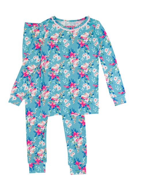 Rufflebutts Softsnooze Girls Ruffle Long Sleeve Pajama Set In Fancy Me Floral
