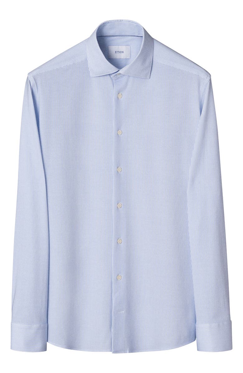 Eton Slim Fit Stripe Stretch Jersey Dress Shirt, Alternate, color, Medium Blue