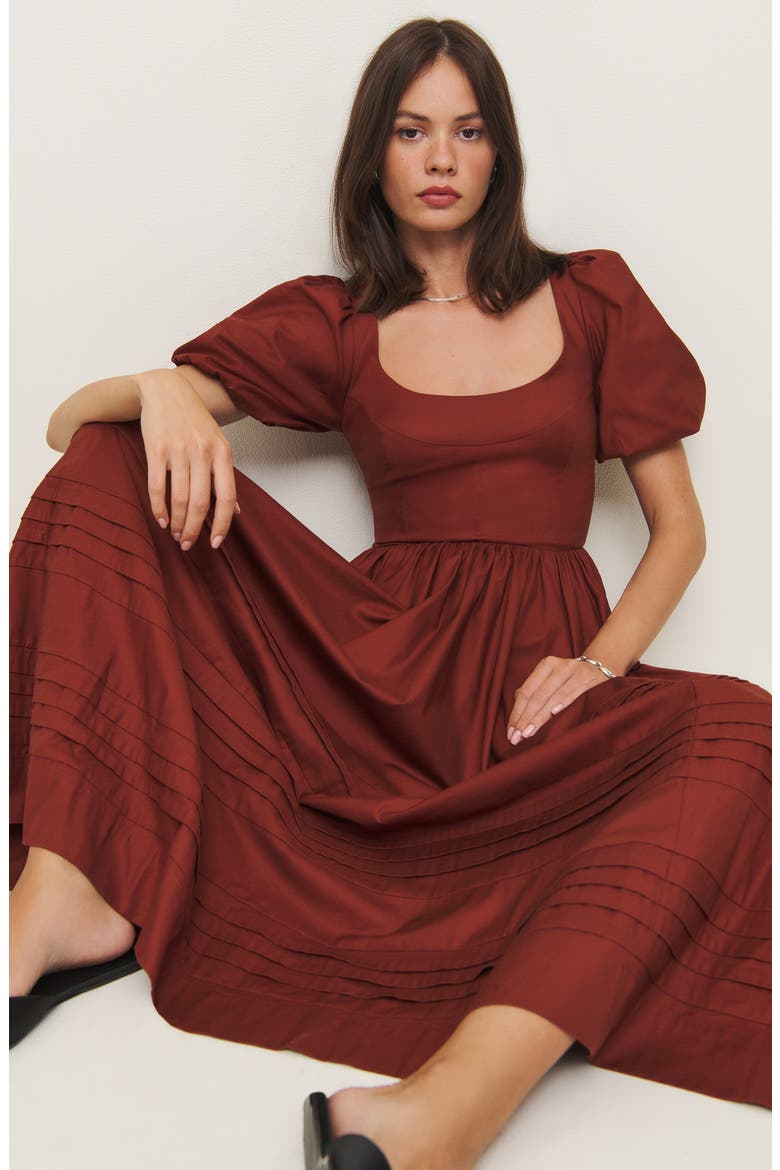 cotton puff-sleeve maxi dress reviews Sienna 100% Cotton Puff Sleeve Maxi Dress in Natural Plaid
