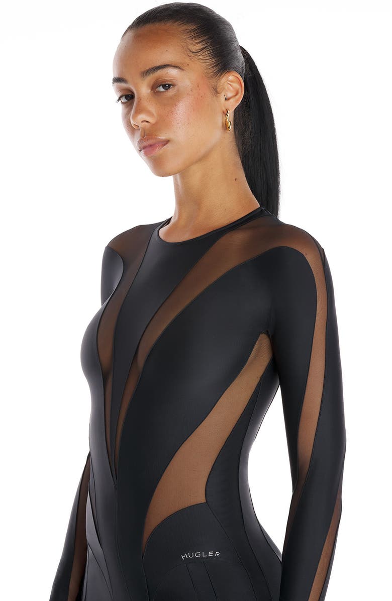 MUGLER Spiral Illusion Inset Long Sleeve Minidress, Alternate, color,