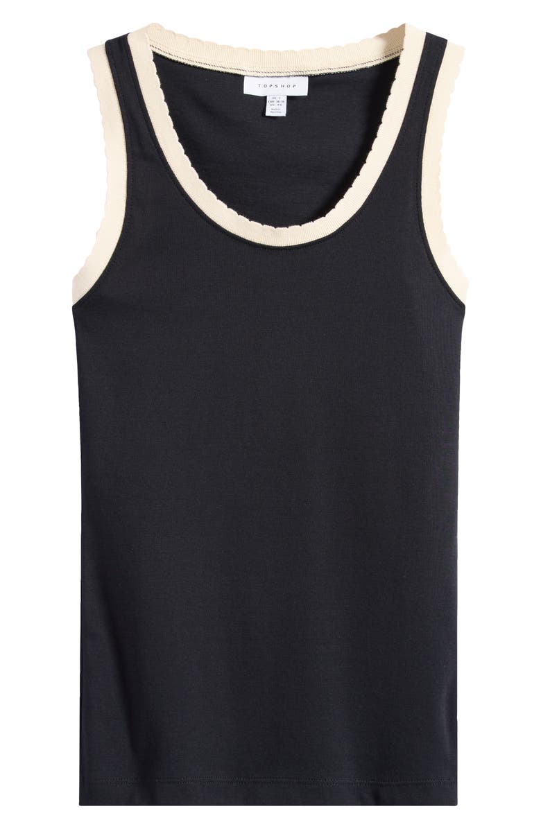 Topshop Contrast Frill Edge Cotton Sweater Vest, Alternate, color, Black
