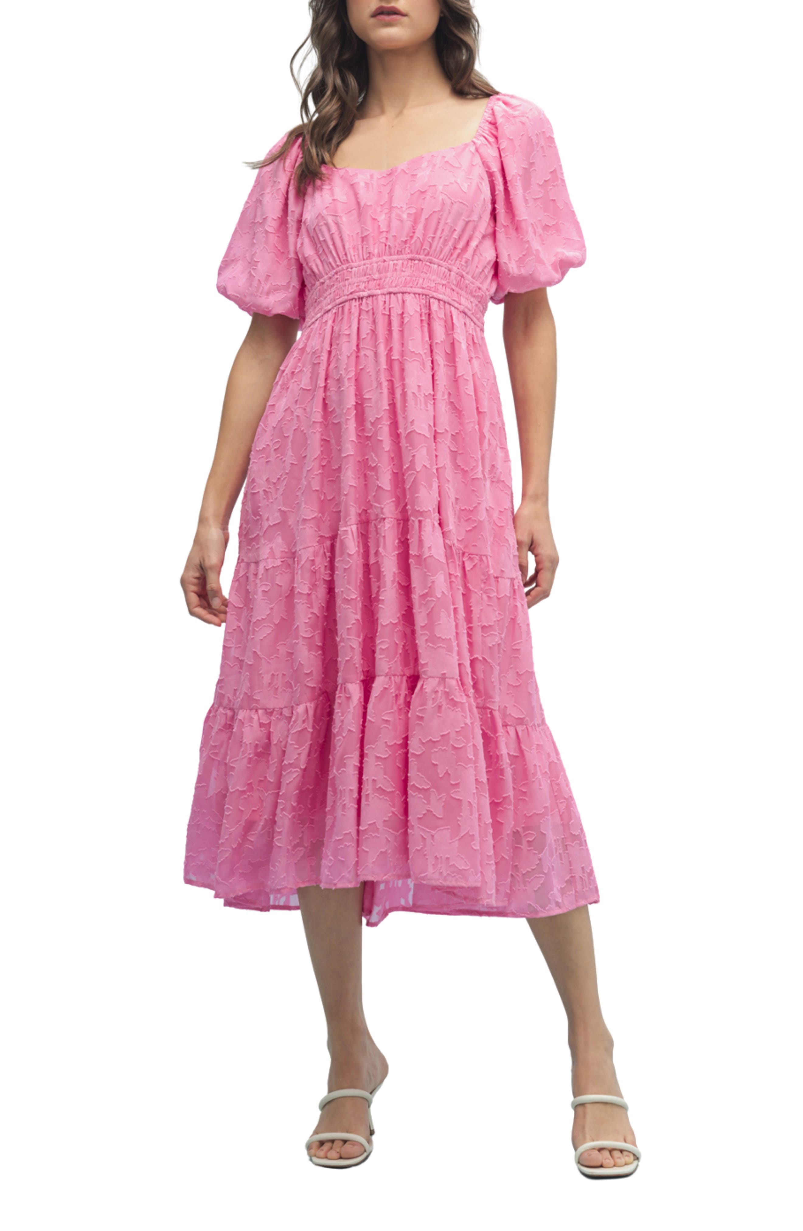 WISHLIST Floral Puff Sleeve Tiered Midi Dress