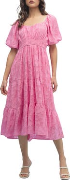 WISHLIST Floral Puff Sleeve Tiered Midi Dress