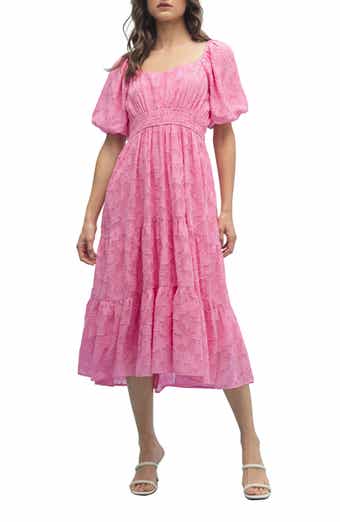 WISHLIST Floral Puff Sleeve Tiered Midi Dress
