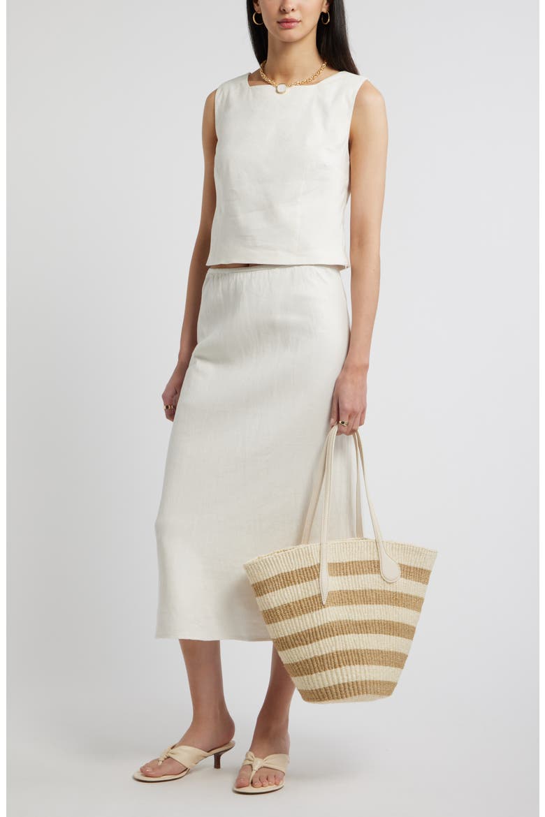 Linen Blend Midi Skirt, Alternate, color, IVORY TOFU