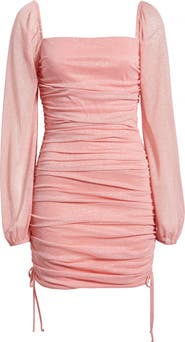 Jump Apparel Ruched Glitter Long Sleeve Minidress