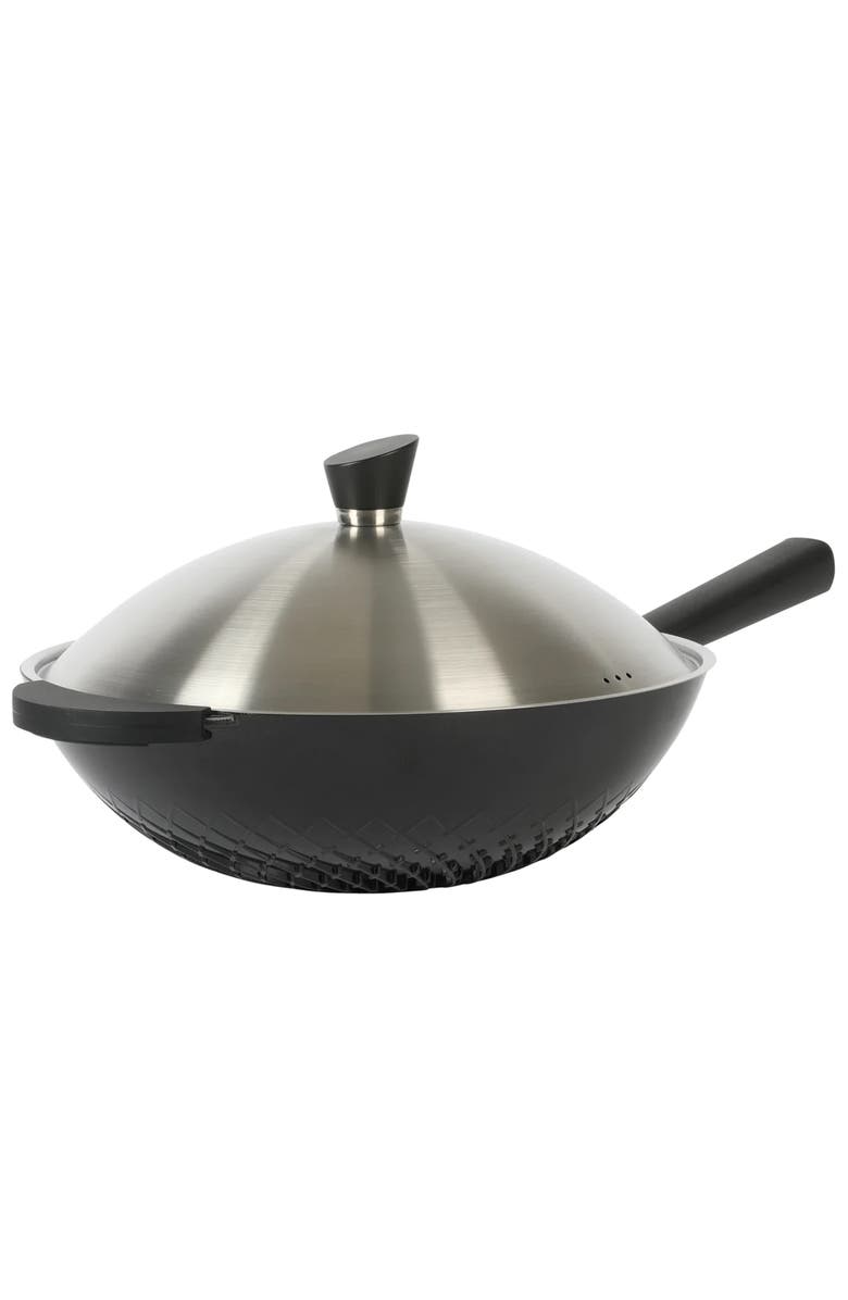 Kenmore Eugene 13 Inch Nonstick Cast Alumium Wok with Stainless Steel Lid, Main, color, Black