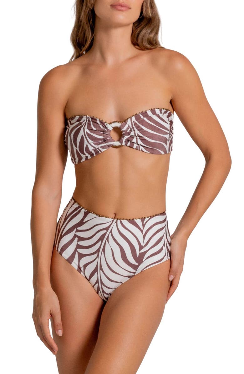 Cosita Linda Bead Trim Tie Back High Waist Bikini Bottoms, Alternate, color, Vanilla Custard