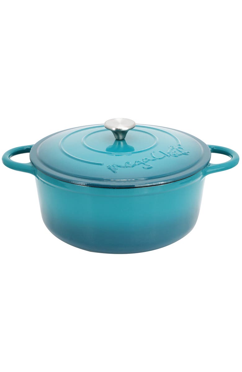 Megachef 6.35 Quart Round Enameled Cast Iron Dutch Oven with Self Basting Lid, Main, color, Light Blue