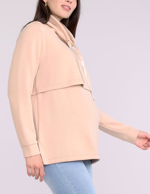Motherhood Maternity Funnel Neck Pullover Nursing Sweatshirt In Neutral
