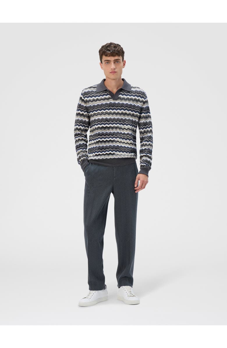 Missoni Long Sleeve Polo With V-neck And Zigzag Pattern, Alternate, color, Grey & Beige