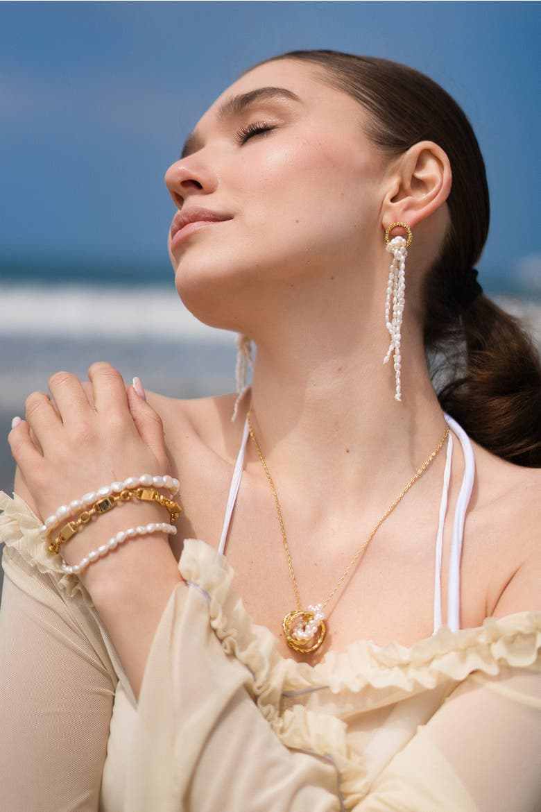 Nina Gold Hoop Bead Pearl Tassel Earrings, Alternate, color, Gold