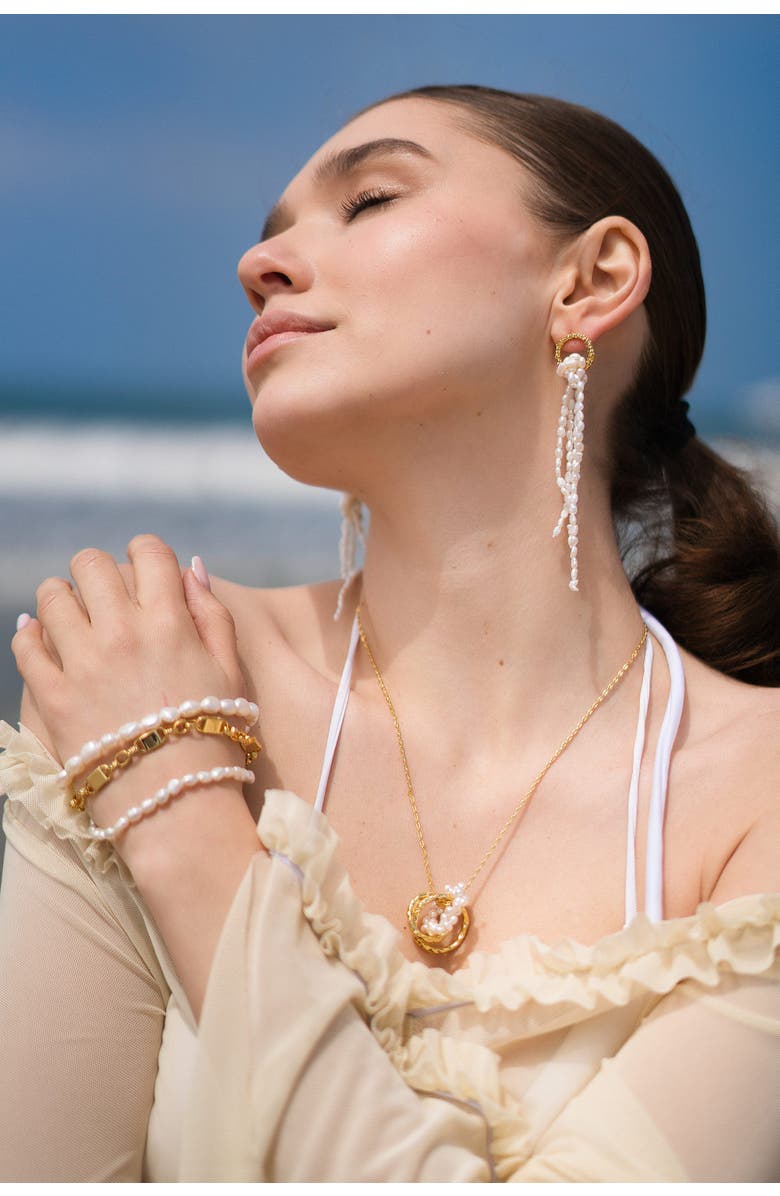 Classicharms Nina Gold Hoop Bead Pearl Tassel Earrings, Alternate, color, Gold