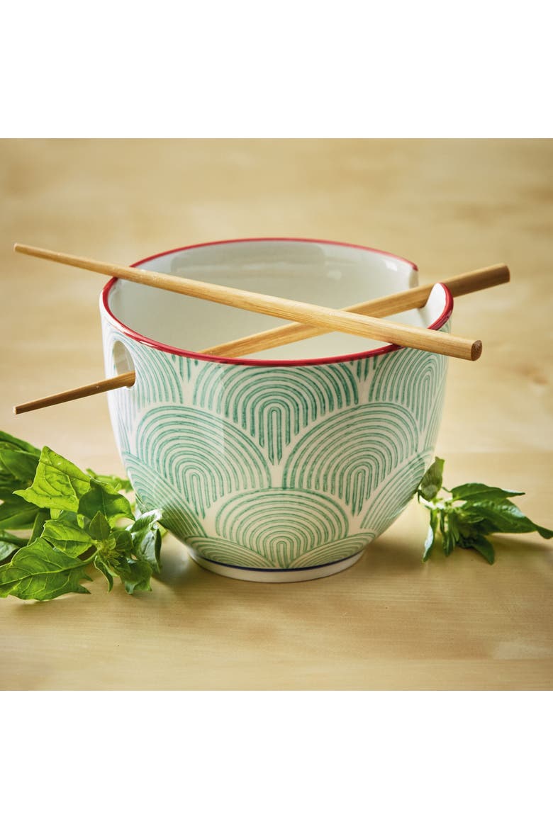 Wave Noodle Bowl S/2 Aqua Stoneware Everyday, Alternate, color, Blue