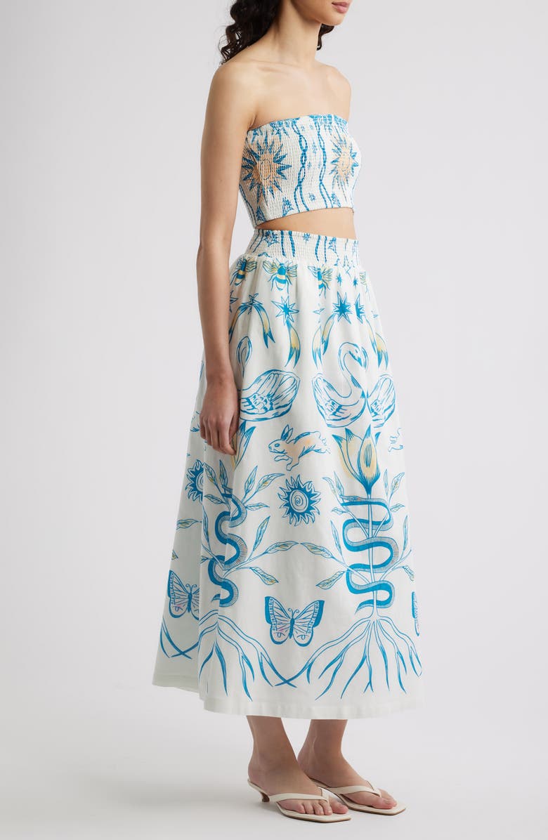 Cleobella Sylvan Smocked Cotton & Linen Top & Skirt Set, Alternate, color, Lunada Print