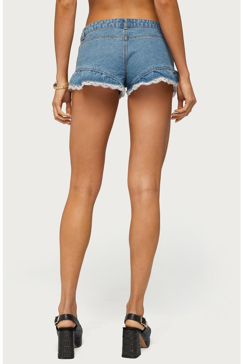 Roy Ruffle Lace Denim Micro Shorts, Alternate, color, LIGHT-BLUE