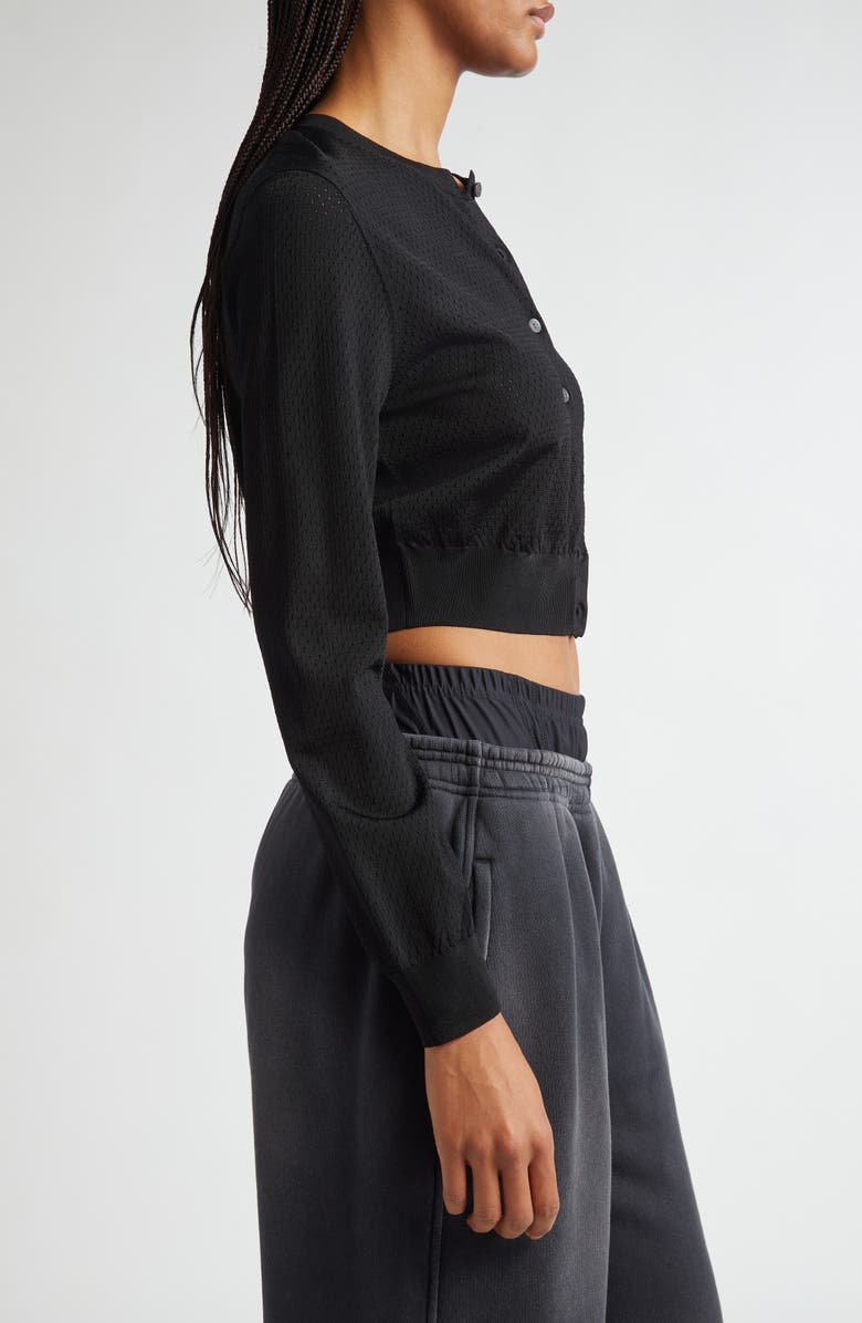 Alexander Wang 3D Logo Crop Open Knit Mesh Cardigan, Alternate, color, 
