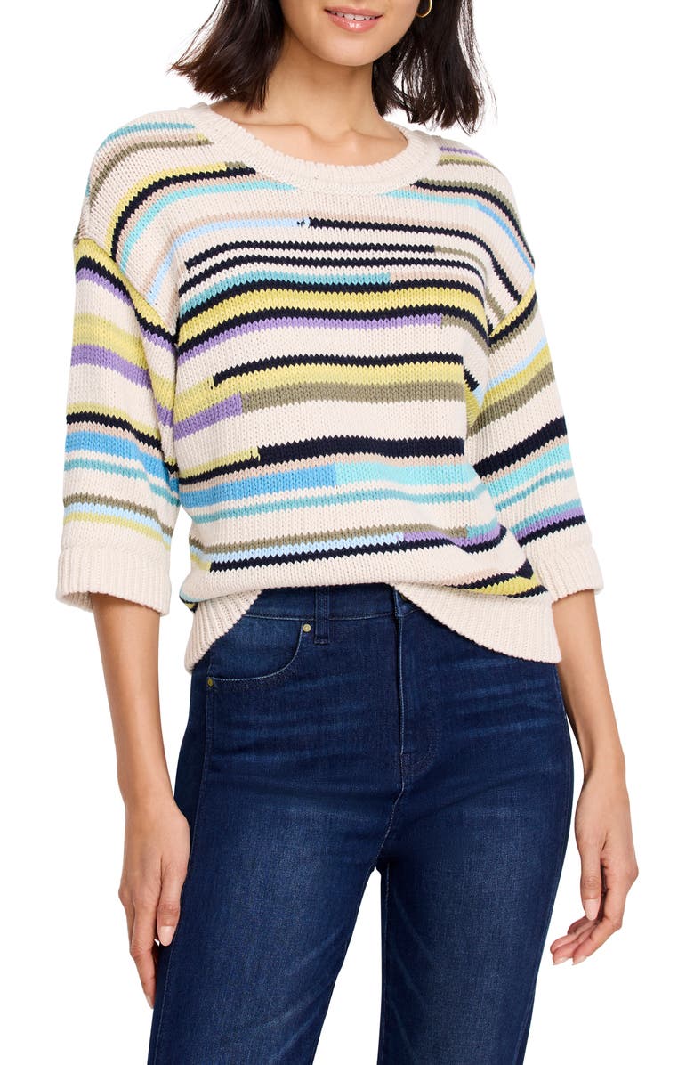 NIC+ZOE Mixed Up Stripe Sweater, Main, color, Ivory/ Blue Multi