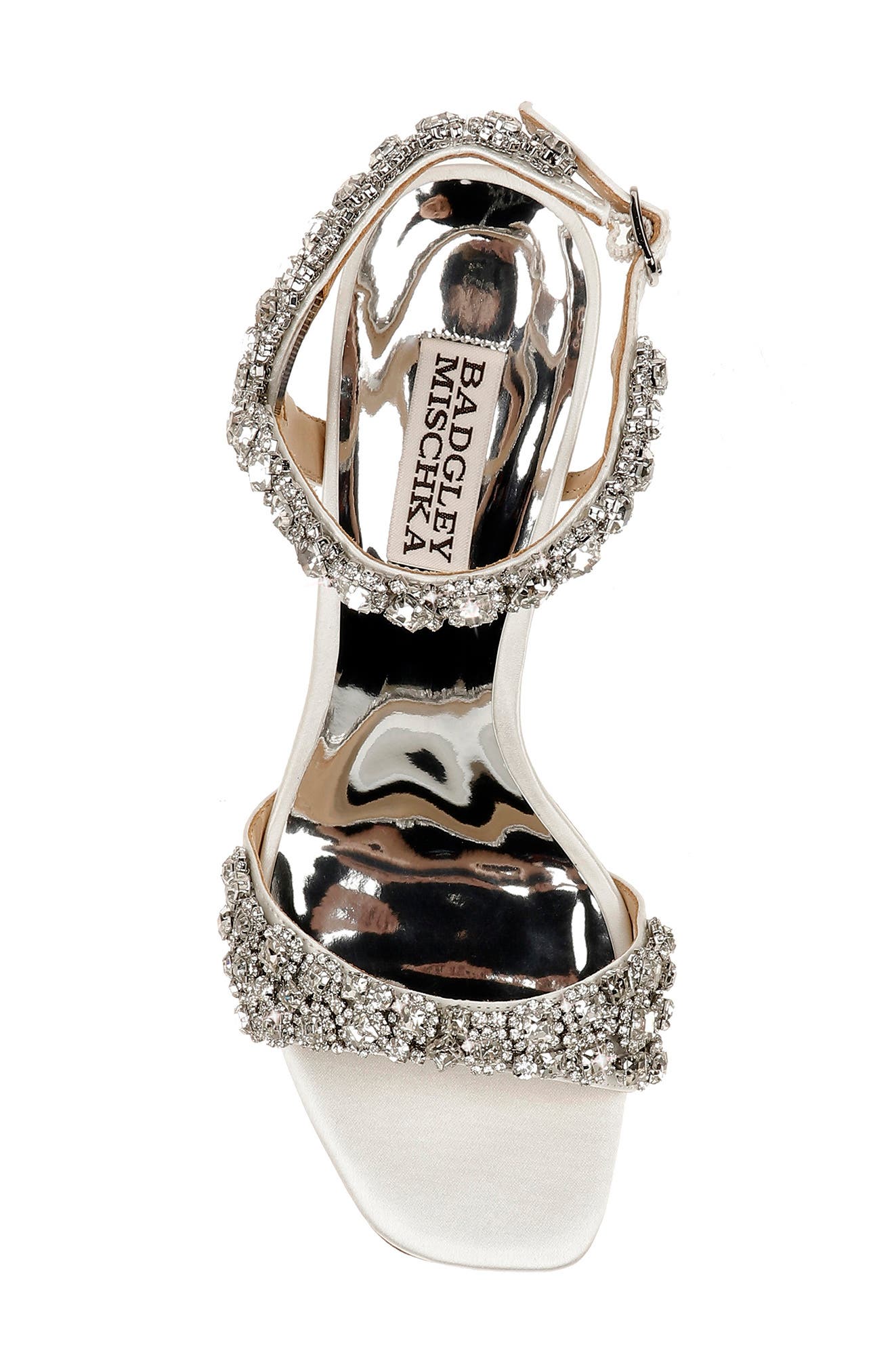 Badgley Mischka Collection Galia Embellished Sandal, Alternate, color, Soft White Satin