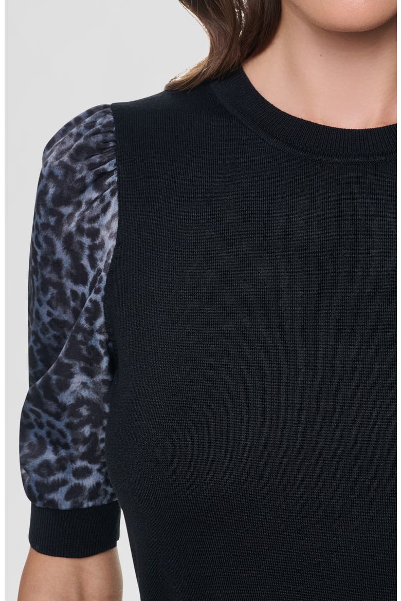 Print Twist Sleeve Mixed Media Sweater, Alternate, color, BLACK/ MOONLIGHT