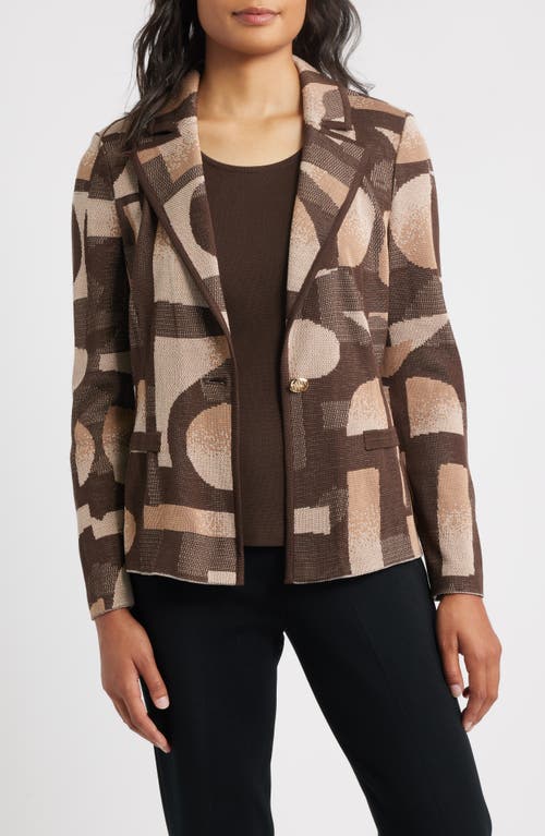 Ming Wang Geometric Jacquard Knit Blazer In Brown