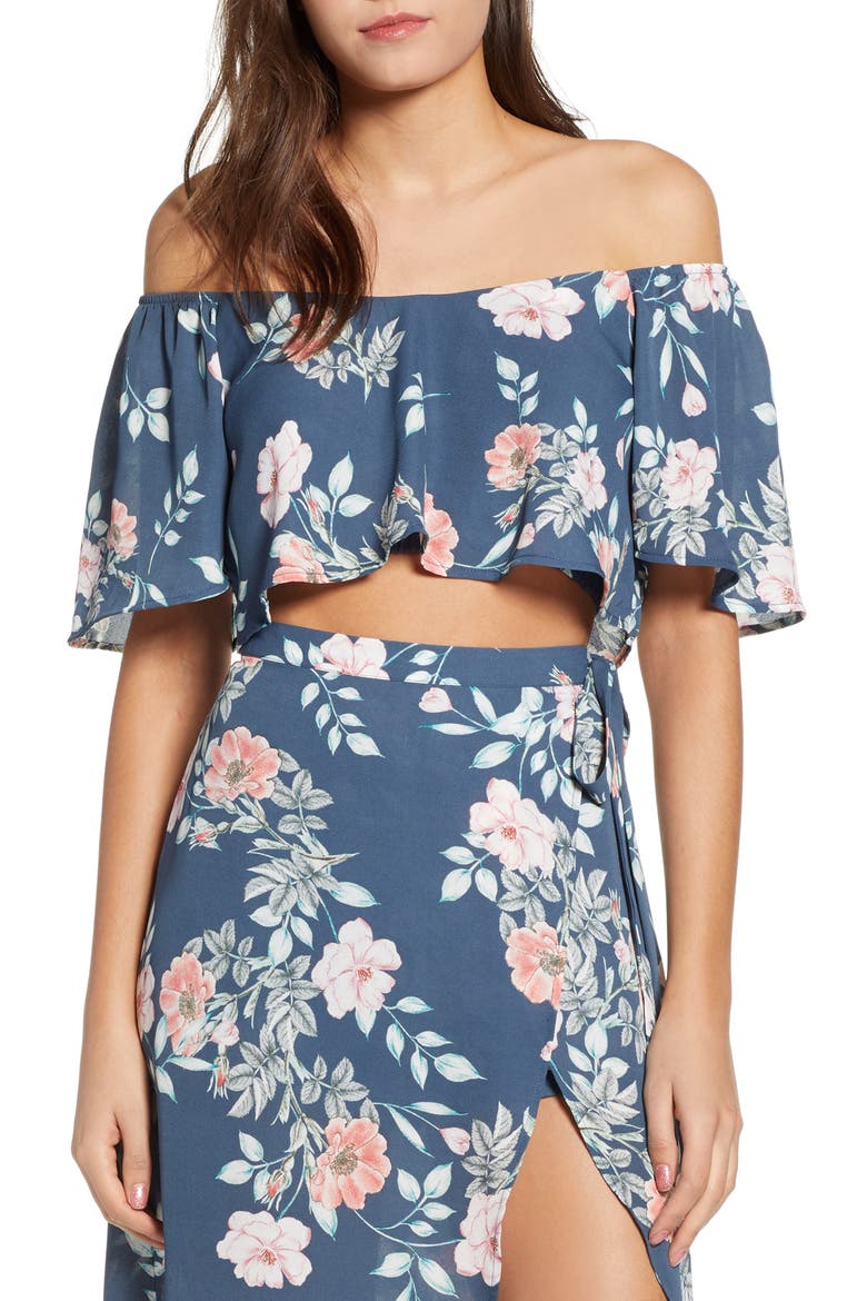 Flutter Crop Top, Main, color, GREY GRISAILLE GARDEN FLORAL