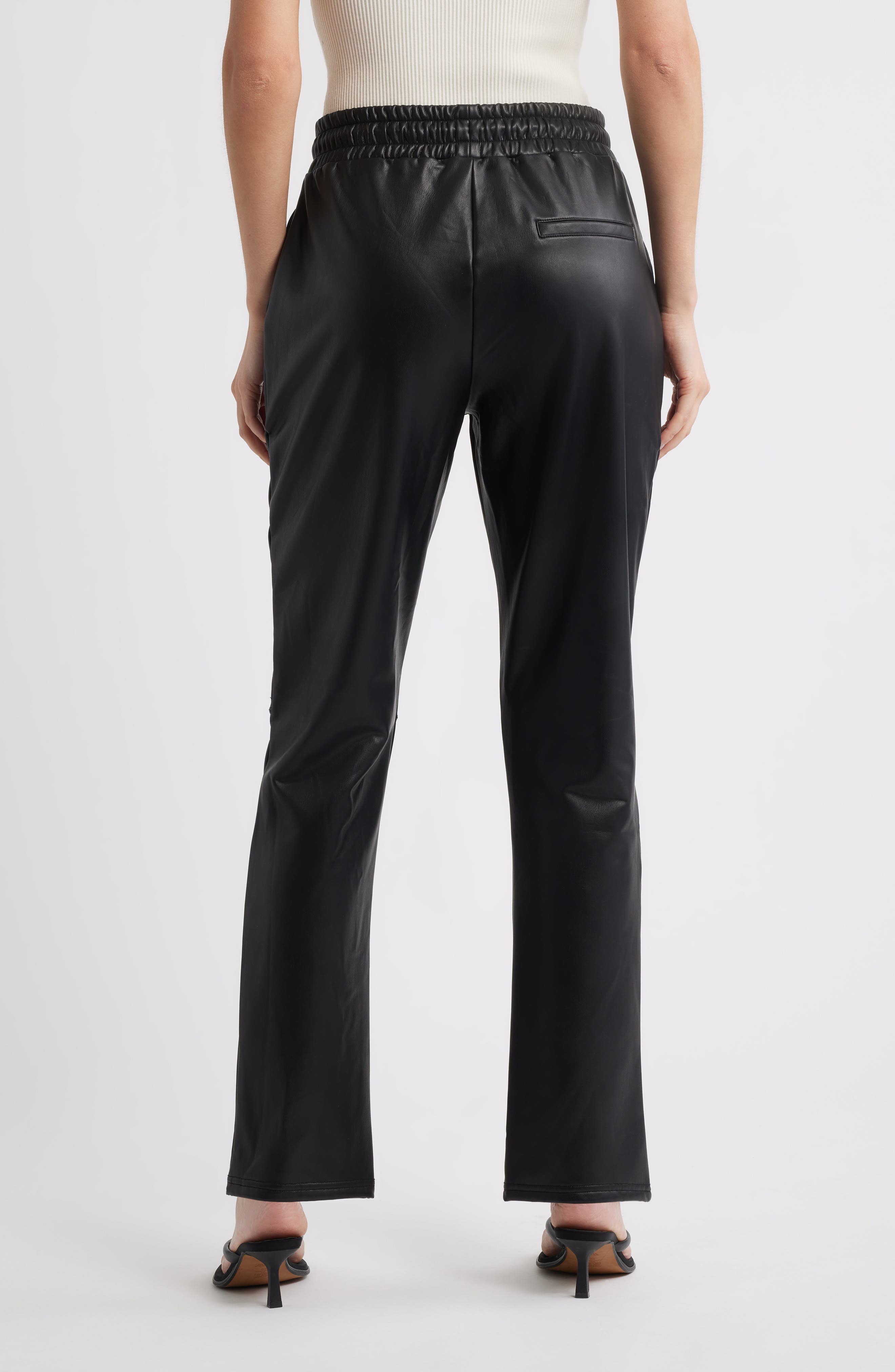Faux Leather Wide Leg Drawstring Pants - image 2
