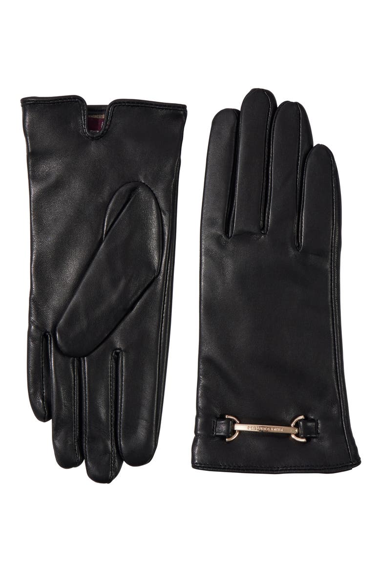 Logo Buckle Leather Gloves, Main, color, BLACK