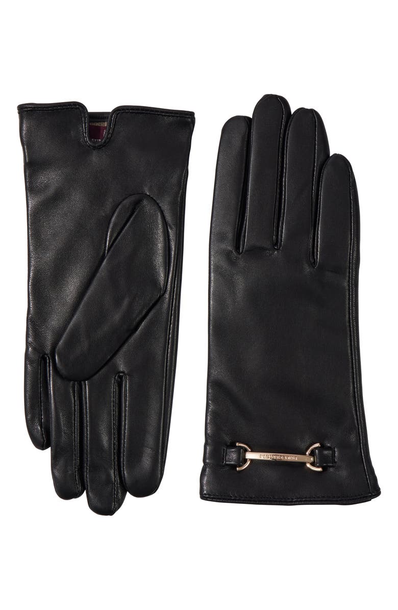 Bruno Magli Logo Buckle Leather Gloves, Main, color, Black