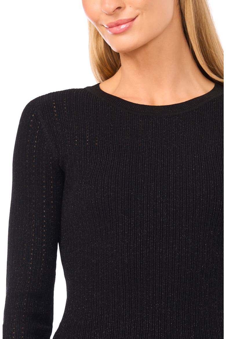 Metallic Pointelle Sweater, Alternate, color, BLACK/ BRONZE