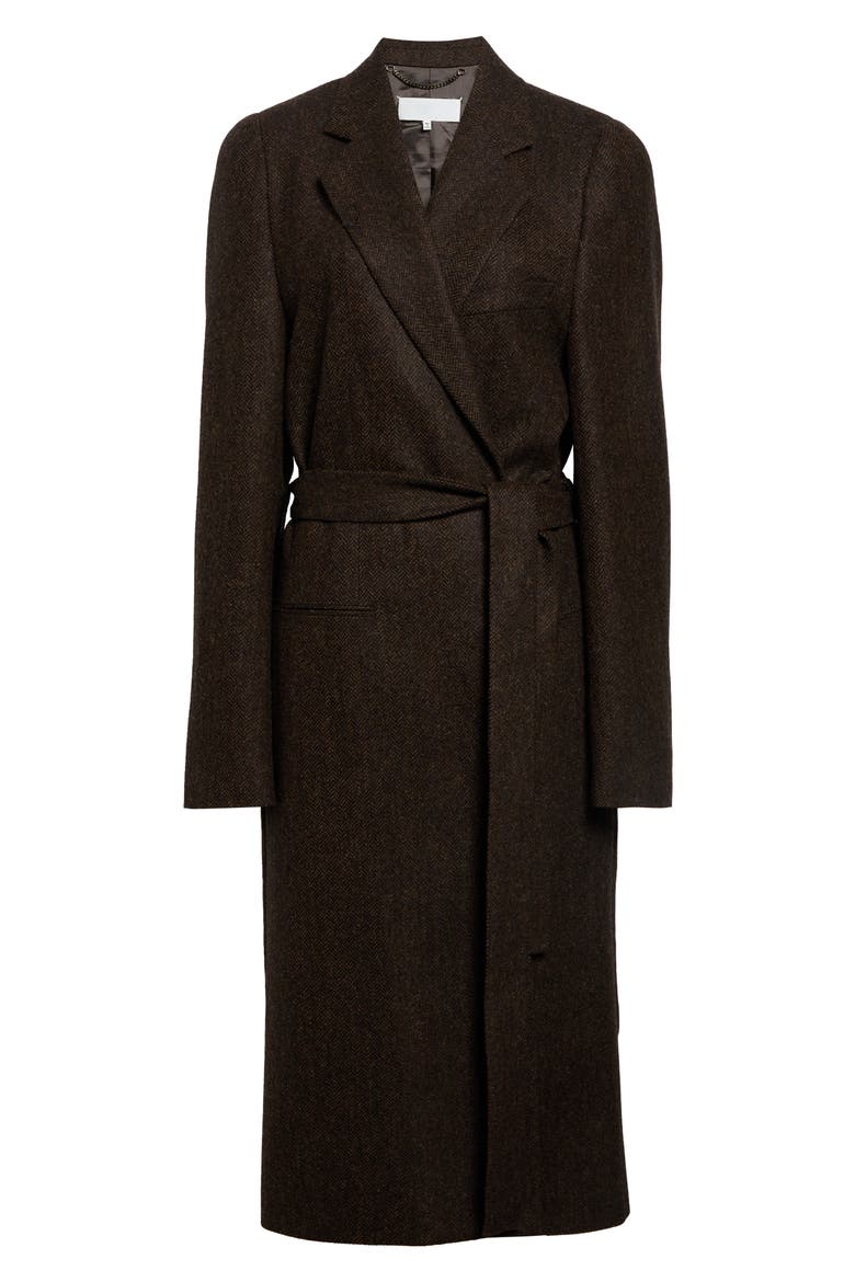 Herringbone Wool Wrapped Coat, Main, color, DARK BROWN
