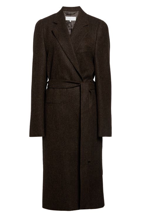 Herringbone Wool Wrapped Coat