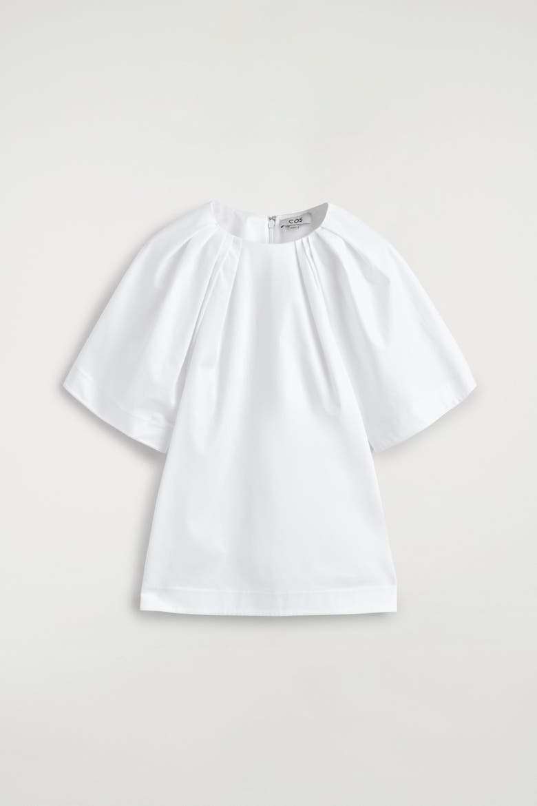 Gathered Short-sleeved Cotton Top, Alternate, color, WHITE